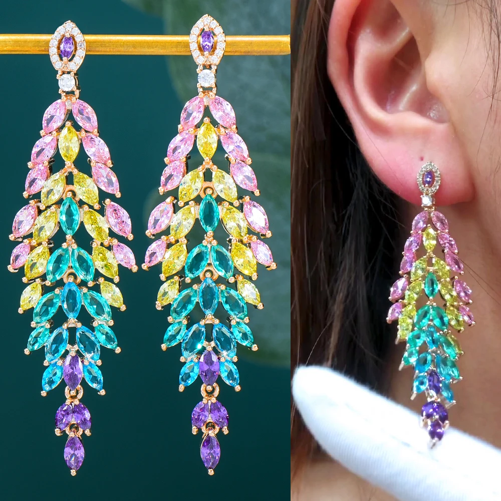 

Trendy Summer beach shimmering rainbow Dangle Earrings High Quality CZ for Women Girl Daily Fashion Romantic Earring Jewelry