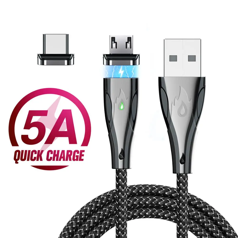 zinc alloy type c magnetic cable micro usb magnet phone cable zinc alloy 5a fast charging wire for mobile phone 1m2m free global shipping