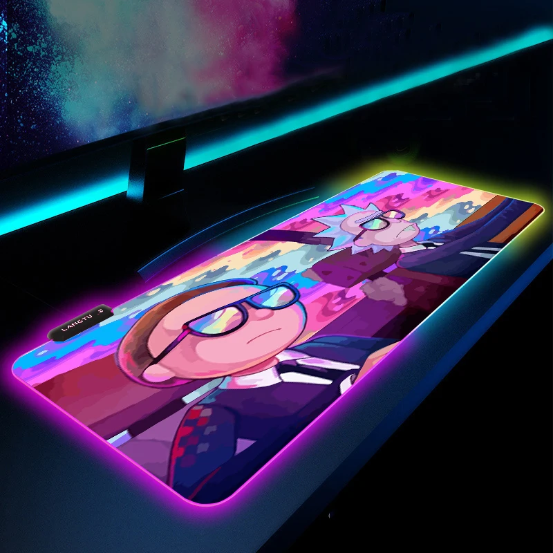 

Игровой RGB коврик для мыши с аниме Morty, большой скоростной игровой коврик для мыши со светодиодной подсветкой, мягкий коврик для мыши со свет...