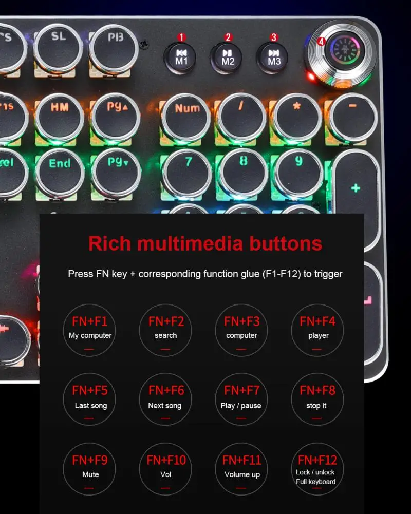 

Electroplating Knob Luminous Mechanical Keyboard Keyboard Meishang E 820A Retro PunkEating Chicken Computer Game Keyboard