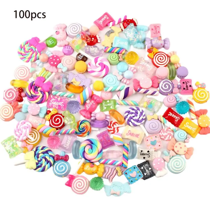 

30/50/100Pcs Assorted Resin Charms Mixed Candy Sweets Drop Oil Flatback Cabochon Beads for DIY Scrapbooking Phonecase