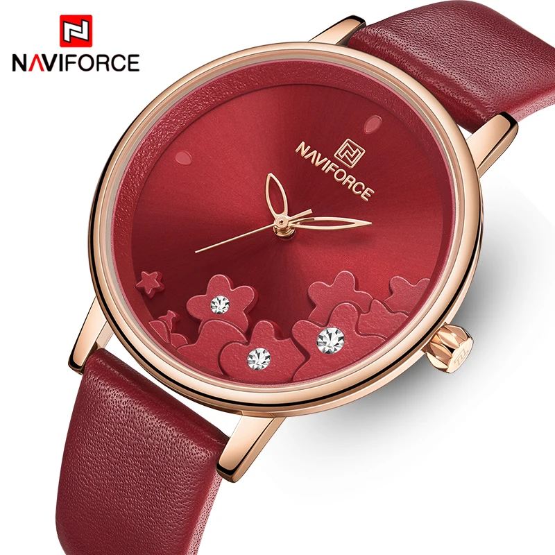 NAVIFORCE новинка часы для женщин водонепроницаемые кожа роскошный цветок кварцевые