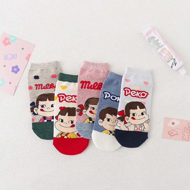 5 пар/компл. Kawaii женские носки до лодыжки японские герои мультфильмов молока для
