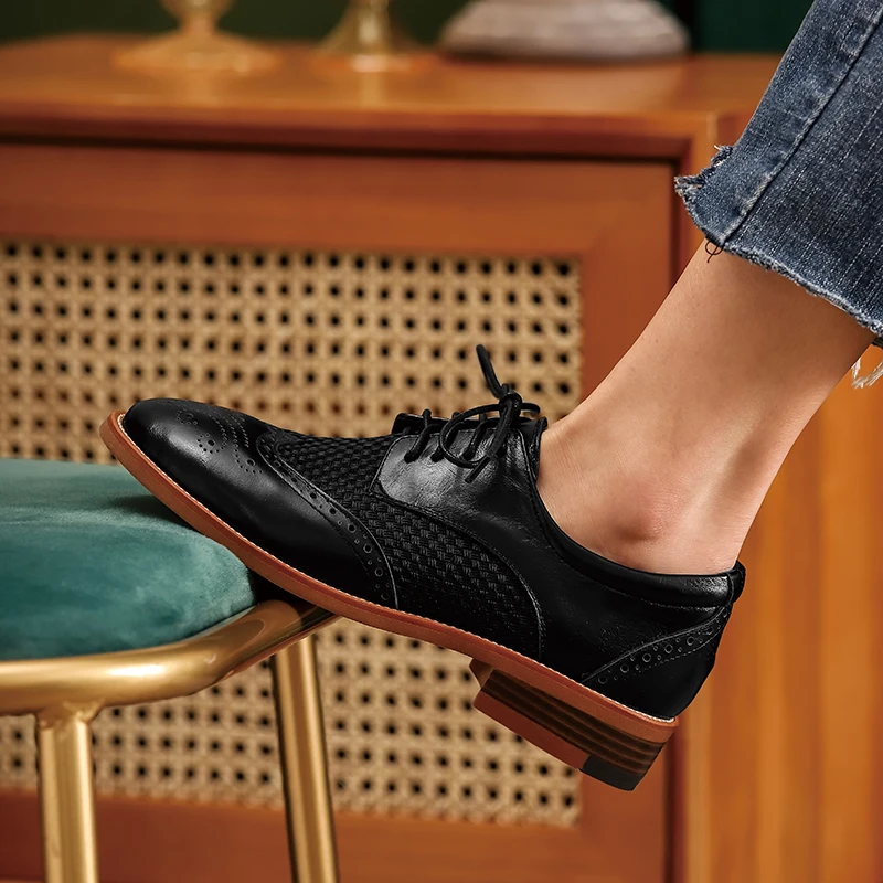 2021 Spring Women Platform Shoes Woman Genuine Leather Flats Lace Up Footwear Female Flat Oxford Shoes for Women Shoes for Women