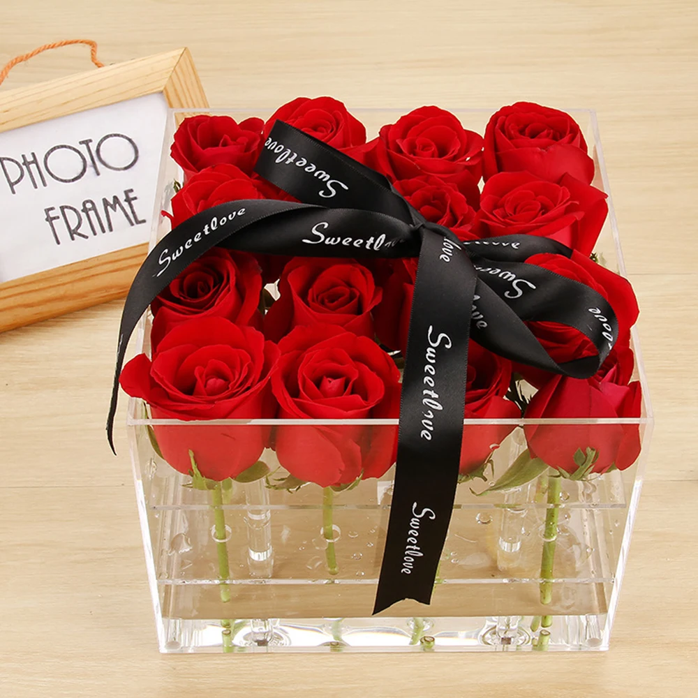 Акриловый прозрачный органайзер для макияжа косметики чехол коробка с цветами