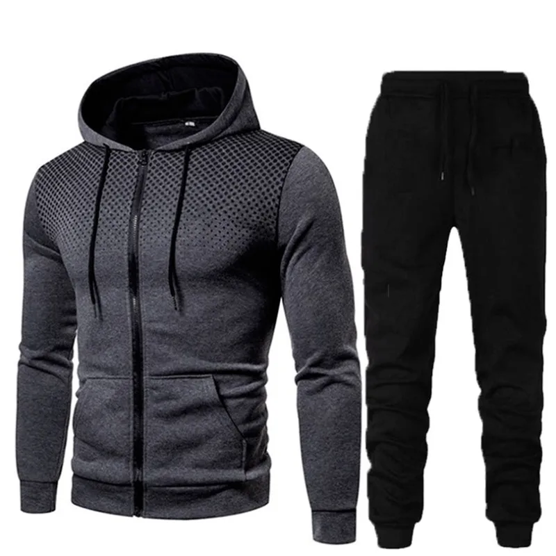 

Men's set Casual Autumn New Hoodies + Pants Tracksuit Sportswear Long Hooded with Zipper Sweatshirts Set harajuku Male Clothes