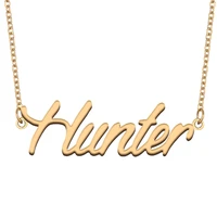hunter name necklace for women stainless steel jewelry 18k gold plated nameplate pendant femme mother girlfriend gift