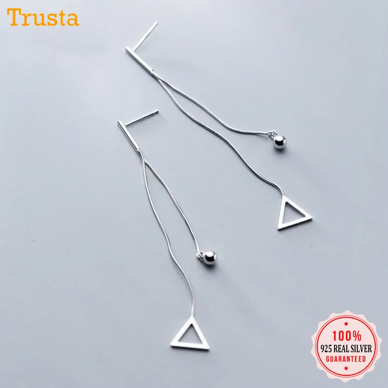Trusta, 925 пробы, серебряные серьги-гвоздики, ювелирное изделие, треугольник и бисер, соединены 7,4 см, длинные серьги для женщин, красивые серьги DS1485