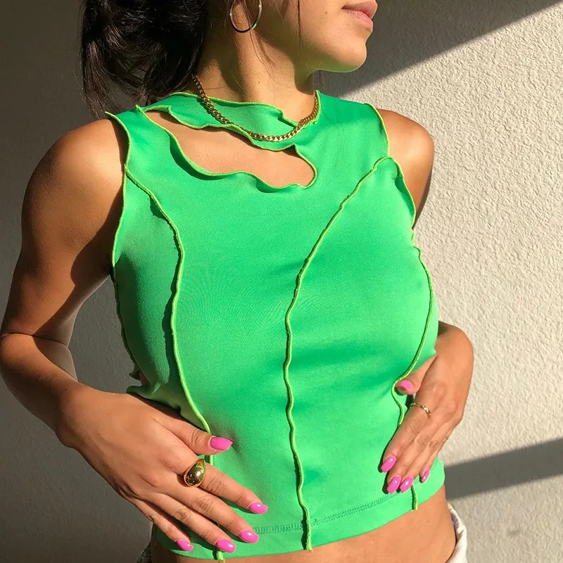 

Green Tank Top Y2K Women Summer Sexy Backless V-neck Short Tank Tops Camisole New Fashion Casual High Street Camis 90s Clothing