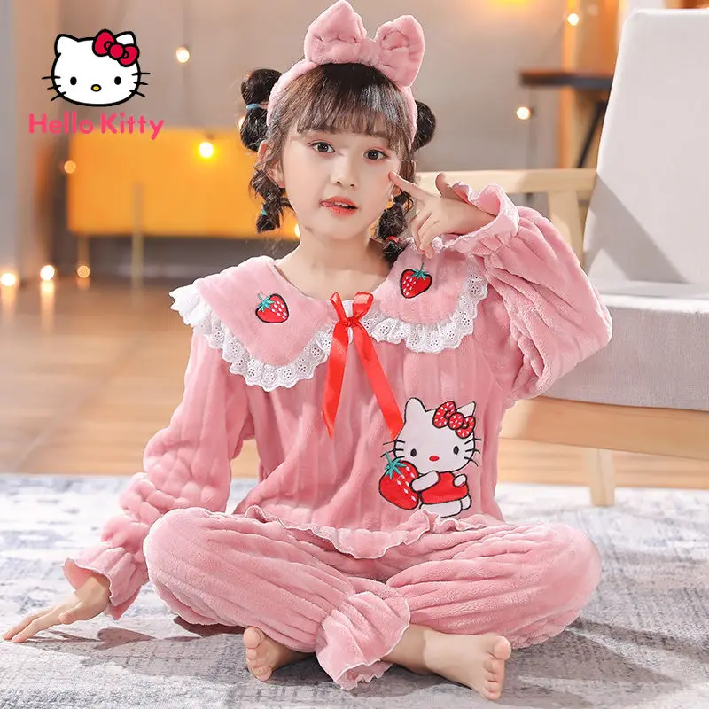 

Hello Kitty Children's Pajamas Fall/winter Flannel Cute Princess Pajamas Children Thickening Home Service Suit