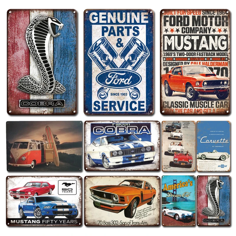 

Classic Car Metal Plaque Tin Signs Vintage Shelby Cobra Metal Poster Decorative Plates Retro Garage Home Wall Decoration Plaques