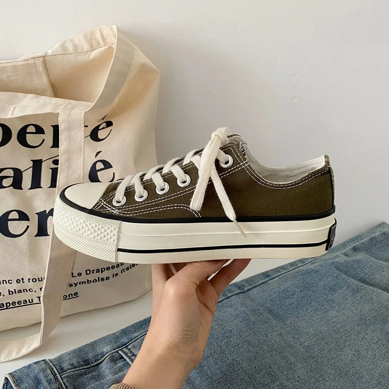 

2021all-match Korean canvas shoes female classic college style flat sole shoes casual middle school students ladies single shoes
