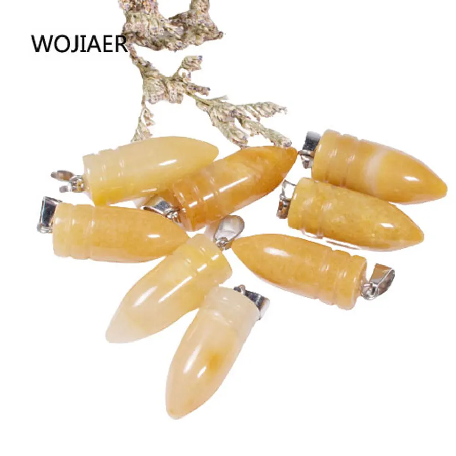 

WOJIAER Natural Yellow Jades Gem Stone Bullet Pendant Pendulum Stone Energy Handmade Jewelry 1PCS ZM0557