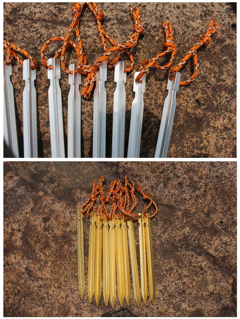 Jungle King 8 Pcs Aluminument Tent Pegs Nail with Rope Camping Hiking Equipment Outdoor Traveling Tent Accessories 18CM