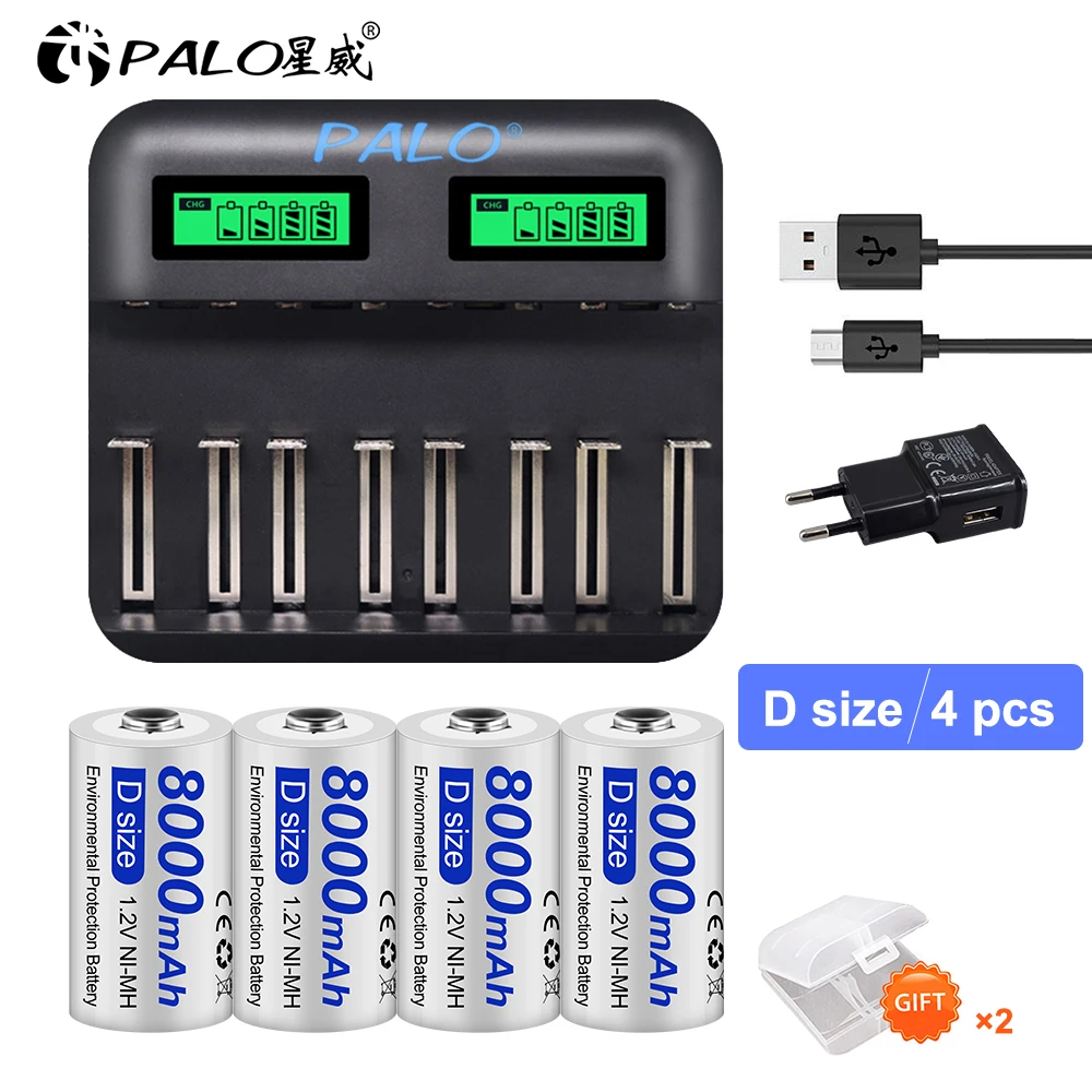 Аккумуляторное зарядное устройство PALO 1 2 в NIMH AA AAA C D с ЖК дисплеем никель