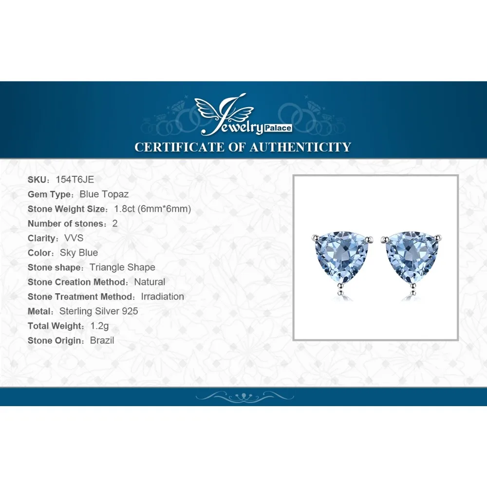 

JewelryPalace 1.8ct Genuine Blue Topaz Stud Earrings 925 Sterling Silver Earrings For Women Korean Earings Fashion Jewelry 2021
