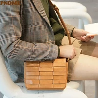 pndme handmade natural genuine leather woven ladies shoulder bag fashion luxury real cowhide outdoor daily womens messenger bag