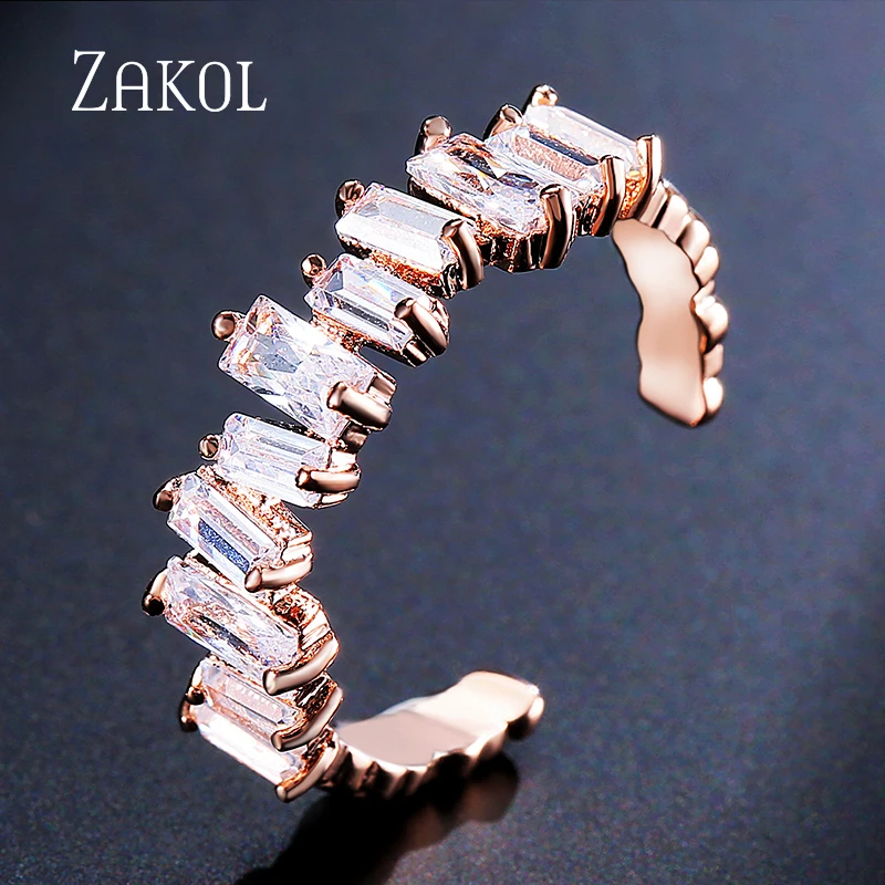 ZAKOL, европейский стиль, регулируемые кольца, талисманы, Женские Ювелирные изделия, уникальный прямоугольник, кубический циркон, кольца на палец для свадьбы, FSRP2003