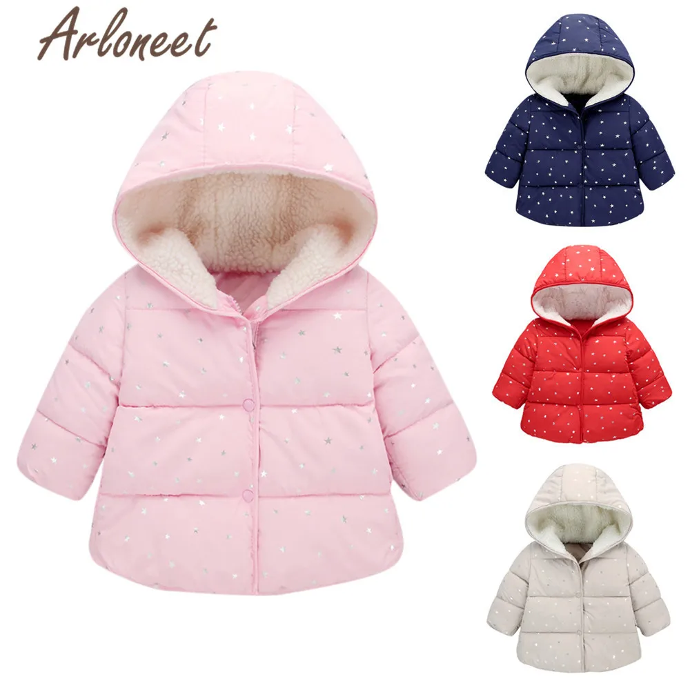 ARLONEET/пальто с героями мультфильмов; зимнее плотное пальто для новорожденных девочек; Верхняя одежда с капюшоном и принтом со звездой; коллекция года; Детское пальто; ветрозащитная верхняя одежда для девочек