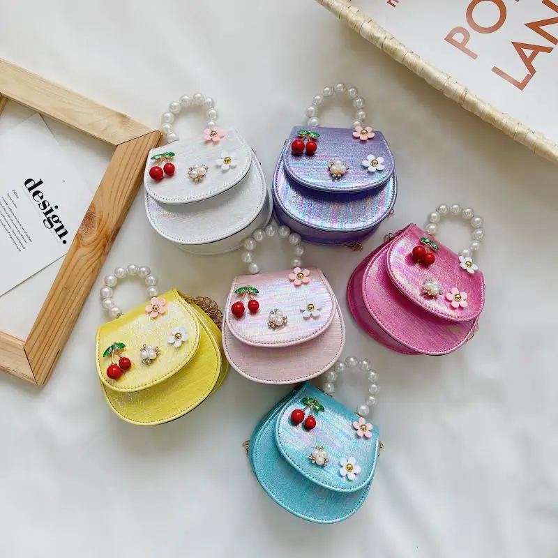 Cute Pearl Chain Children Mini Shoulder Messenger Bags Princess Accessories Wallet Pouch Little Girls' Small Coin Purse Handbags