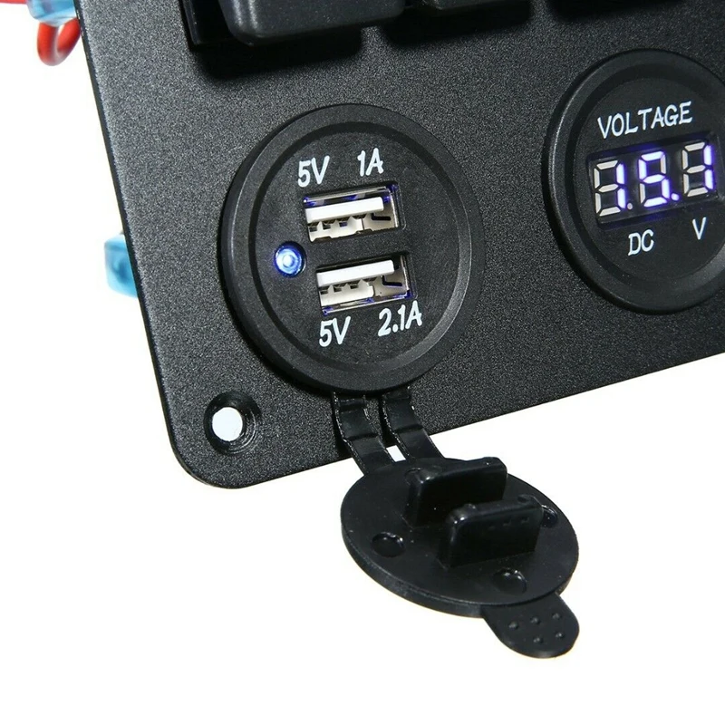 

5 Gang ON-OFF Toggle Switch Panel 12V 2 USB Fits Car Marine Boat RV Truck Camper