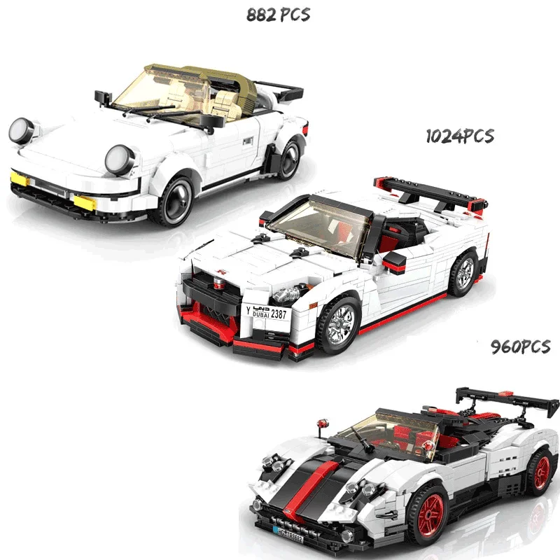 

High-Tech White Sport Speed Roadster Car GTR R35 Building Blocks Super Racing Vehicles Moc Assemble Bricks Toys for Kids