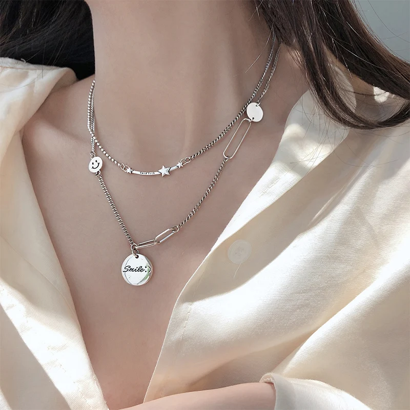 Ожерелье из стерлингового серебра 925 пробы с подвеской в виде буквы со смайликом
