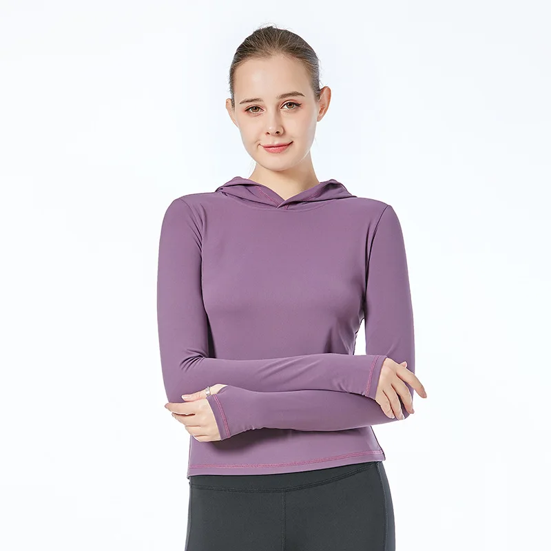

Hoodie Yoga Shirt Women Fitness long Sleeve Crop Top Workout Tops Slim Fit Gym Clothes Sportswear Cycling Running T-shirts
