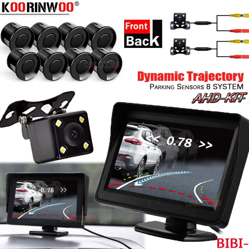 

Koorinwoo Front + Back AHD Car Monitor Video System Parking Sensors Assistance 8 Buzzer Dynamic Trajectory Trunk camera Reverse