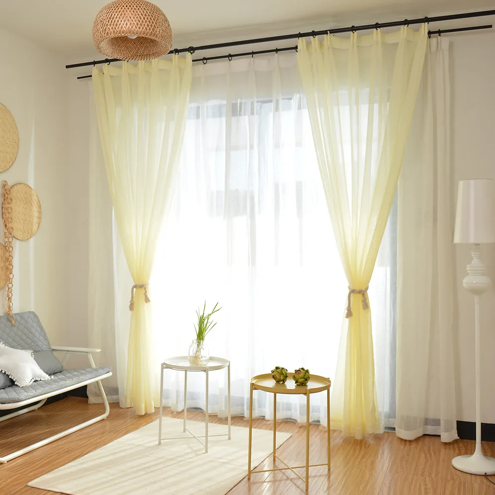 Недорогой европейский светильник 4 цвета желтая вуалевая ткань для штор Простой