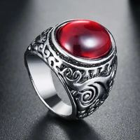 vintage red black crystal silver color rings for men women high quality retro ring anniversary party jewelry gift wholesale