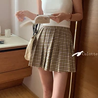 summer women high waist fake mini plaid pleated skirt a line jk uniform students clothes female culotte korean fashion clothing