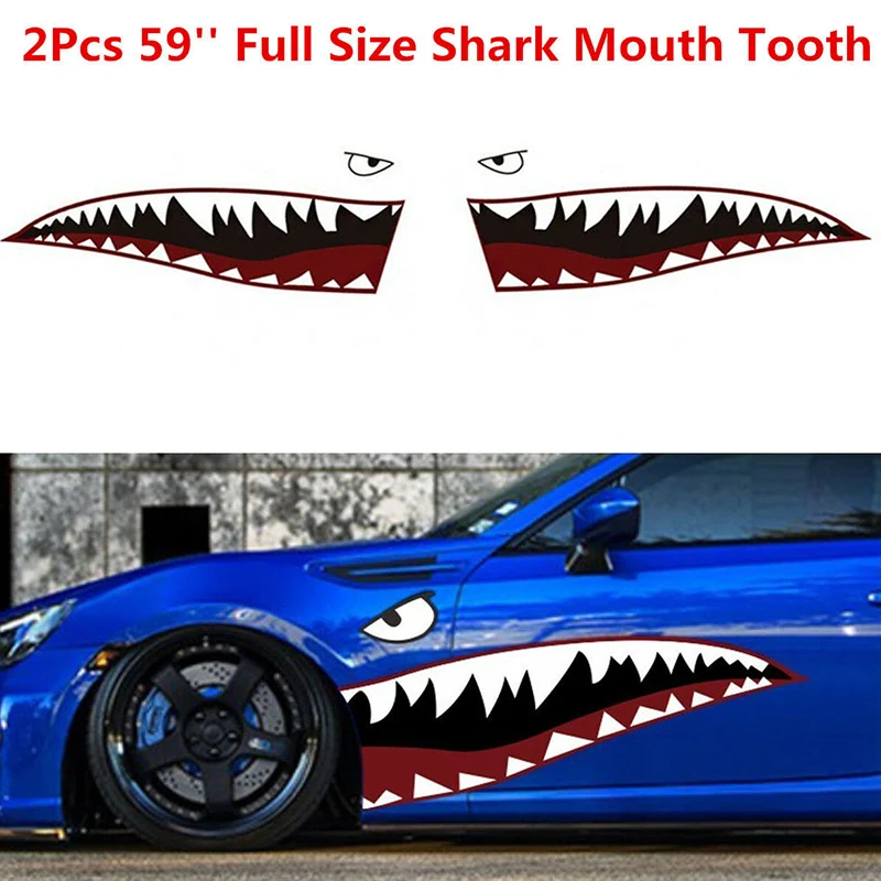 

2 × DIY Shark Mouth Tooth Teeth Graphics PVC Car Sticker Decal for Car Waterproof Creative Car Left and Right Side Stickers