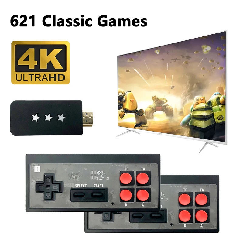 

Retro Game Console 621 Built-in Games, Supports 4k HDMI High-Definition Output With Two Wireless Controllers