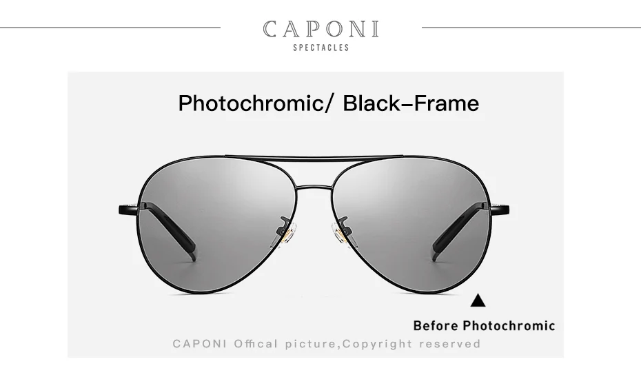 CAPONI Pilot Солнцезащитные очки Мужские поляризационные фотохромные Винтажные Солнцезащитные очки Классическая оправа из сплава очки для вождения для женщин UV400 CP3103