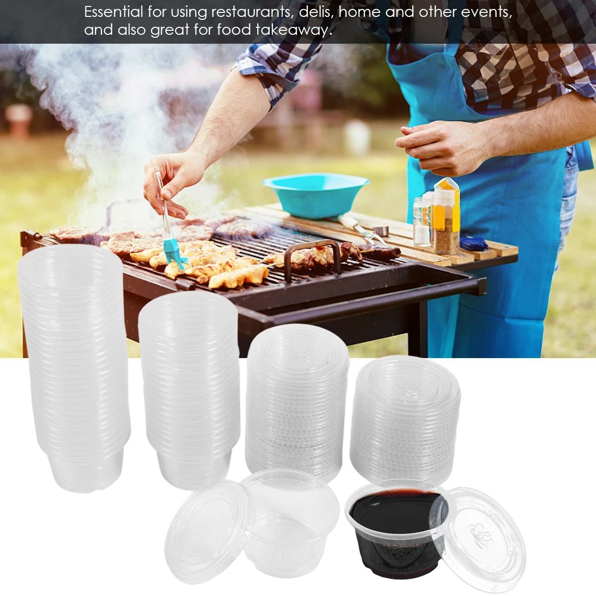 

50Pcs 1/2/3/4oz Disposables High Quality Plastic Sauce Cups With Lids Fit For Holding Condiments Dips Sauce Chutney Chili Sauce