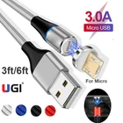 Магнитный кабель UGI с поворотом на 360 , 3A, зарядное устройство для быстрой зарядки, Micro USB-кабель для Android, Xiaomi RedMi, нейлоновый Плетеный, Лидер продаж 2020, серебристый