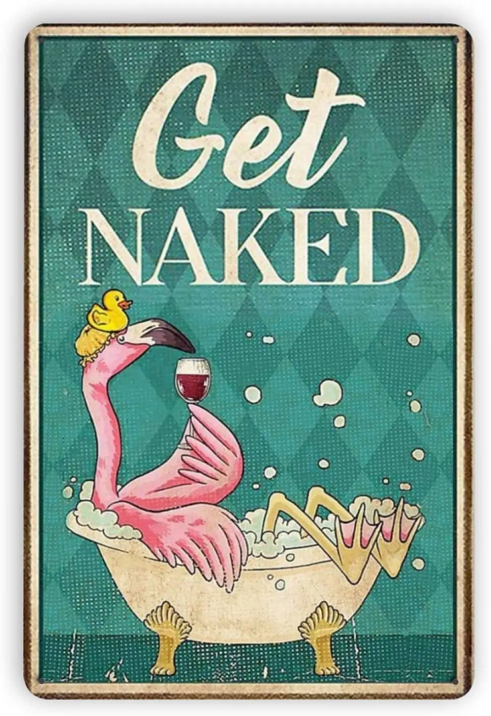

Ovonetune Funny Flamingo Get Naked Vintage Metal Tin Signs, Retro Art Tin Sign Decorations Plaque fo Bars Club Cafe Home Kitchen