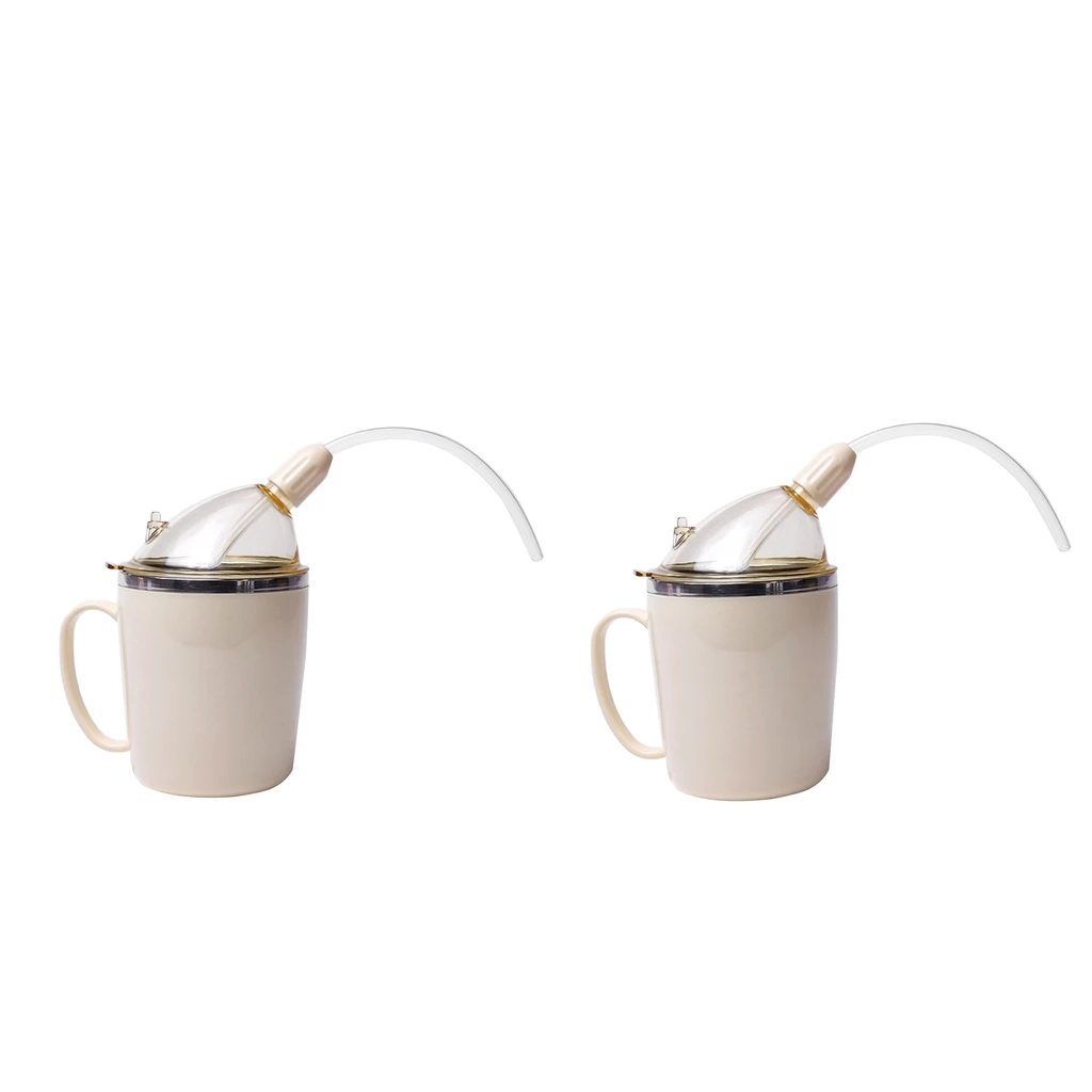 

2 Pieces Lightweight Steel Nursing Cup Liquid Diet Drinking Cup with Straw For Elderly Patient Parturient Weak Grip Feeding Cup