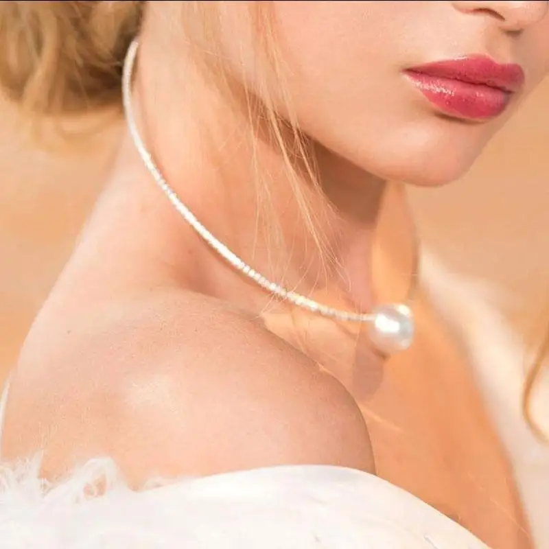 Crystal Choker Necklace For Women Simple Cute Simulated Pearl Ball Collar Wedding Bridal Accessories | Украшения и аксессуары