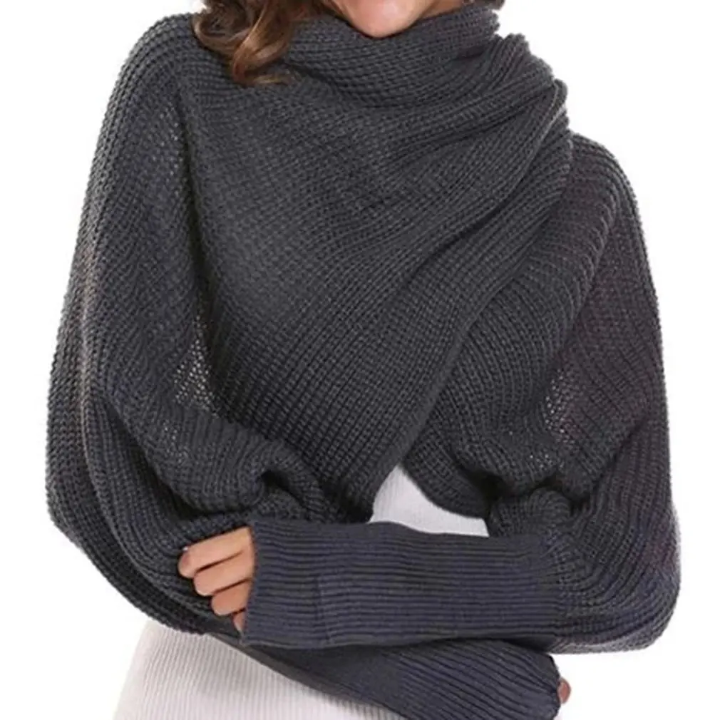 Knitted Scarf With Sleeves Thick Warm Winter Wool Scarves Easy Matching Wrap For Men And Women | Спорт и развлечения