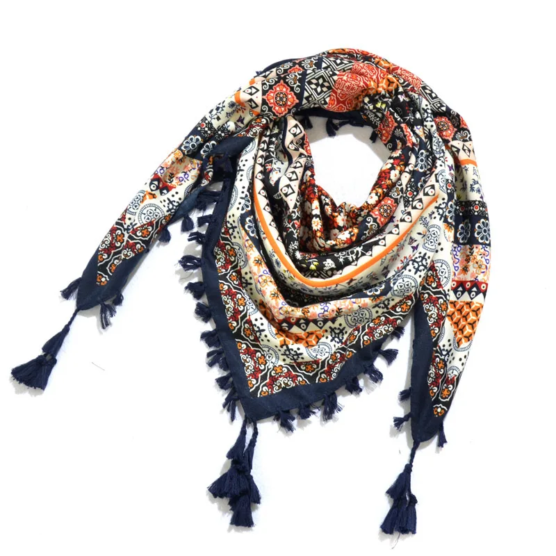 

Bohemian Scarf Women Winter Wrap Retro Pattern Tassel Female Scarf Big Square Scarf 115cm Cotton Foulard Floral Handkerchief