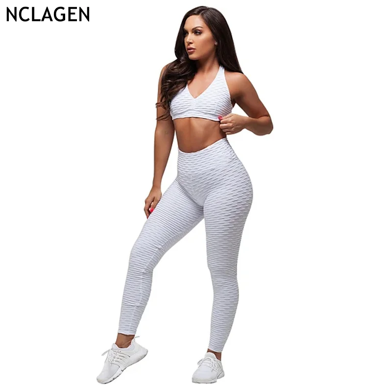 

NCLAGEN Jacquard Yoga Set Sexy Fitness Sports Running Female Gym Sport Workout Athletic High Impact Sports Bra Tights Leggings