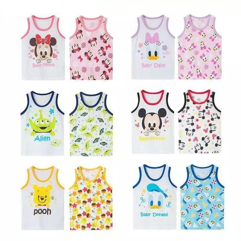 

Disney Summer Fashion Unisex Cartoon Minnie Duck Bear T-shirt Children Boys Sleeveless Tees Baby Kids Cotton Top Girls Clothes