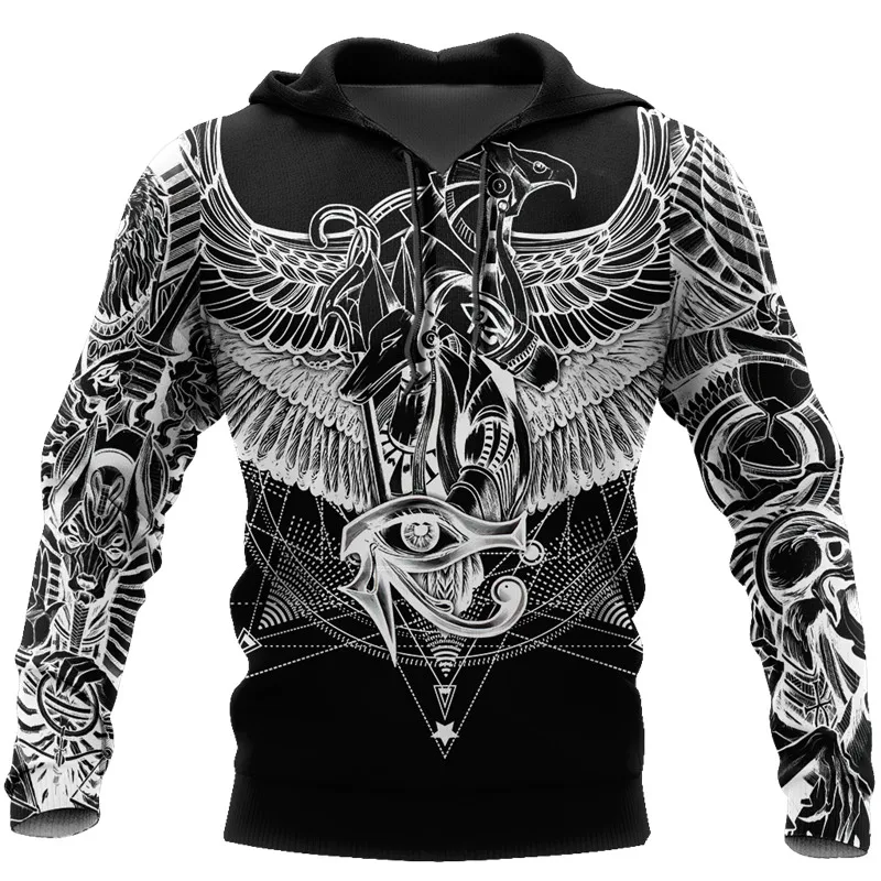

Men's Fashion Autumn Hoodie Egyptian Gods Ancient Tattoo Black 3D Printed Zip Hoodie Unisex Harajuku Casual Street Sweatshirt