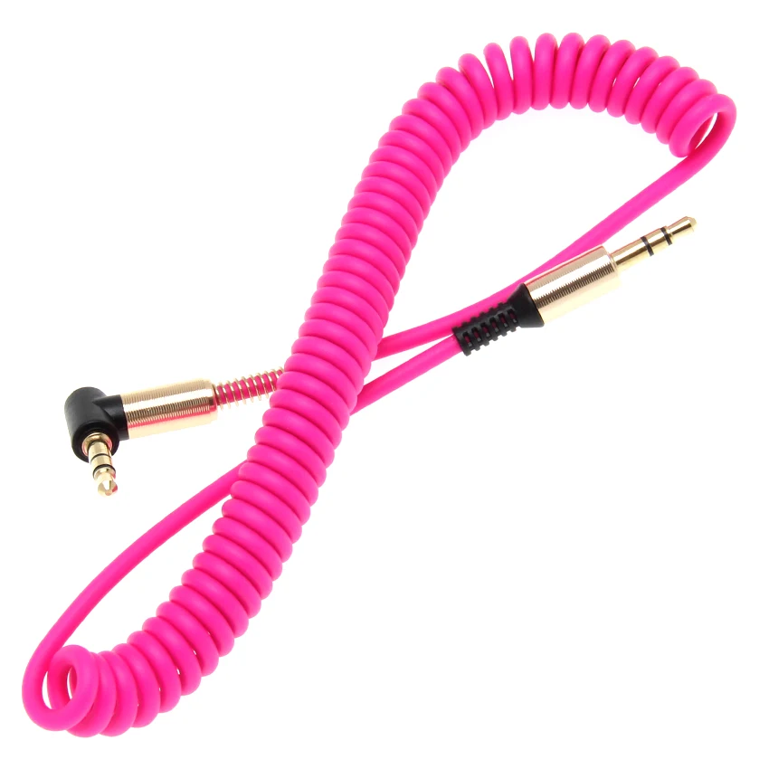 

50pcs angle head Aux Spring Cable Gold-Plated 3.5mm Jack Male to Male 90 Degree right angle Audio Cable for iPhone MP3 MP4
