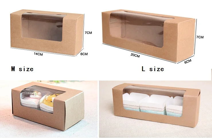 

30pcs Kraft paper gift cardboard boxes, craft paper gift box with clear pvc window packaging,Macaron packing craft paper box