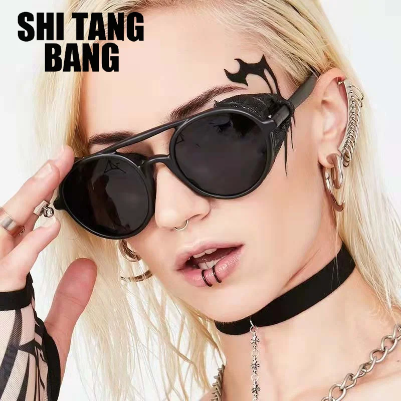

2022 Steampunk Brand Design Women Sunglasses Men Retro Round Male Double Beam Sun Glasses Female Vintage Shade Driving Eyewear