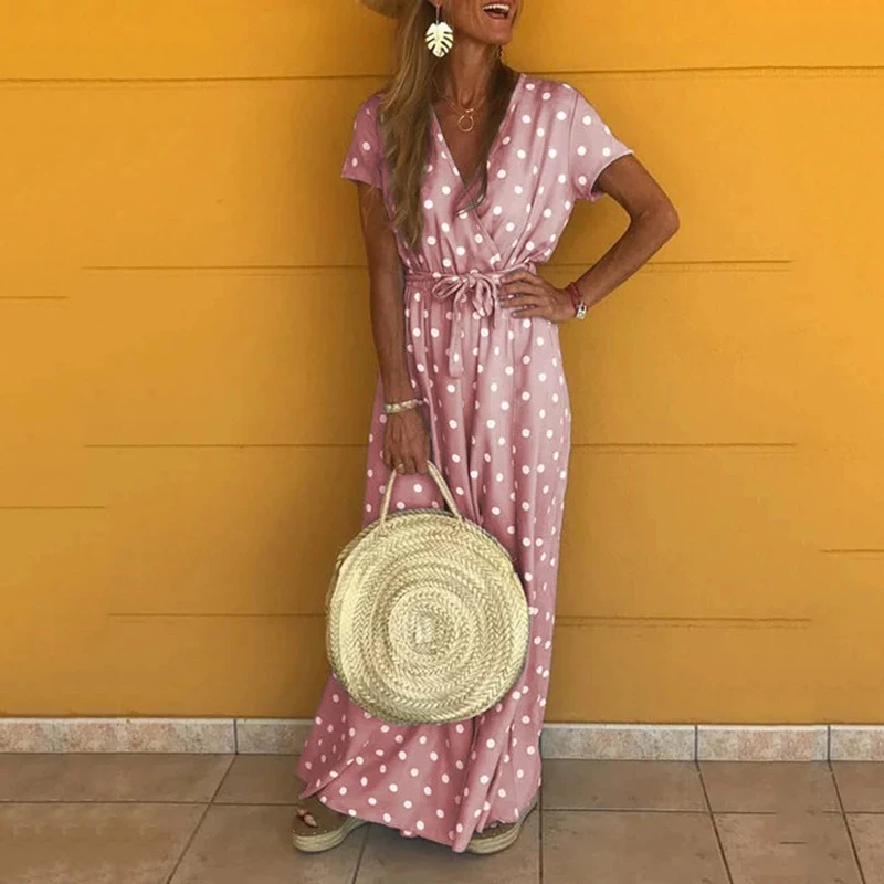 Женское летнее платье-свитер с поясом и V-образным вырезом | Женская одежда