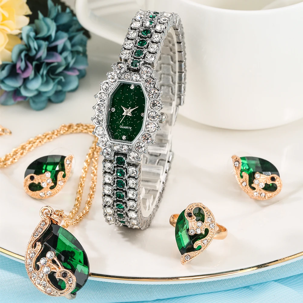 Woman Watch Set 2021 Luxury Brand Crystal Jewelry Sets for Girlfriend Gifts Women Quartz Watches Earrings Set Christmas